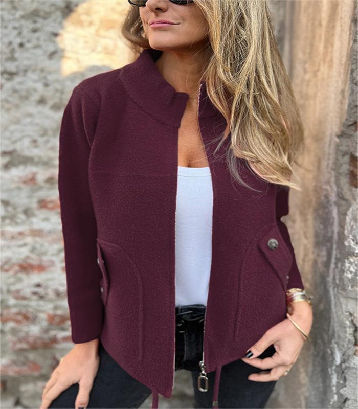 Women's Grey Stand Collar Short Jacket with Multiple Color Options