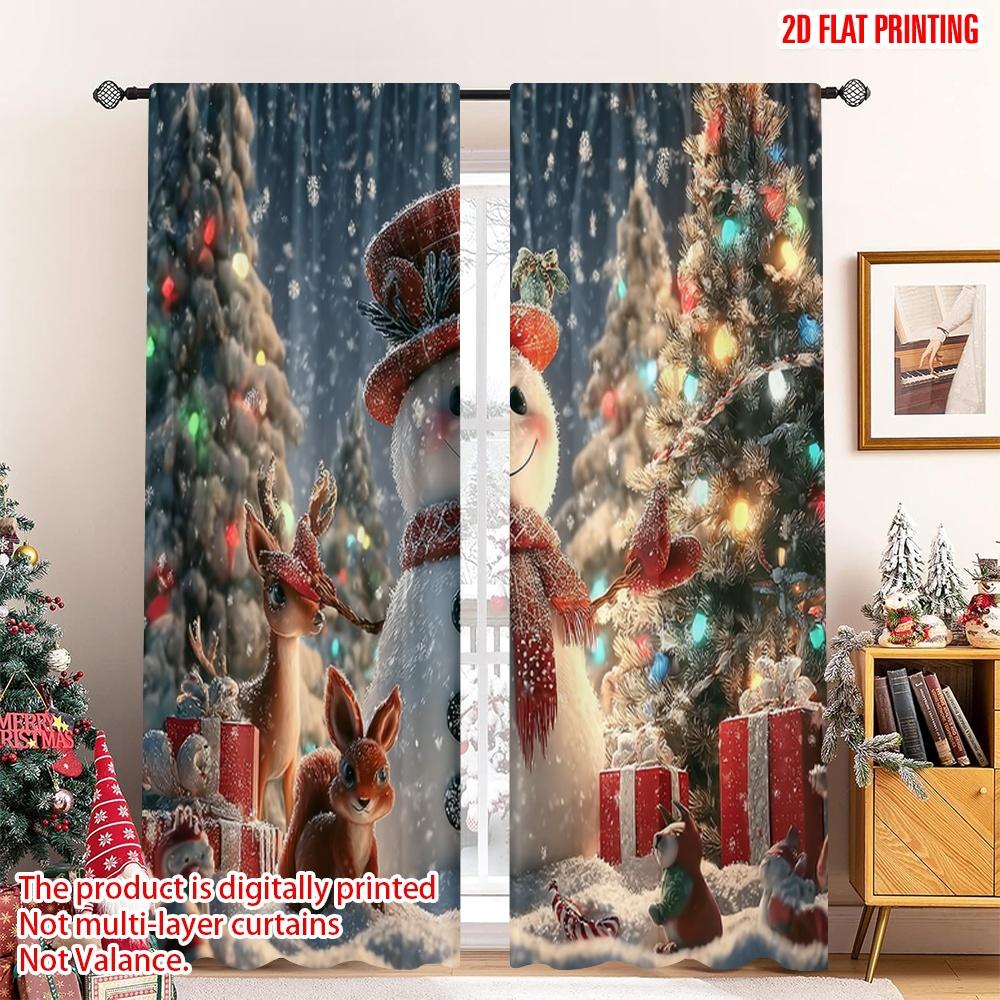 

2pcs 2D flat printing Fashionable Christmas curtains Candy cane gingerbread snowmen and squirrels Digital Printed Polyester 100*130 HOOK 1pcs