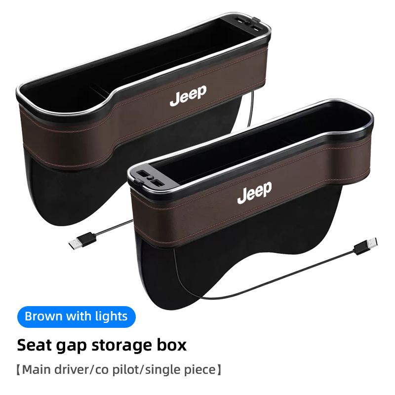 Car Seat Atmosphere LED Light Gap Storage Box Organizer For Jeep Grand Cherokee Wrangler JK Gladiator Compass Renegade Patriot ALM1