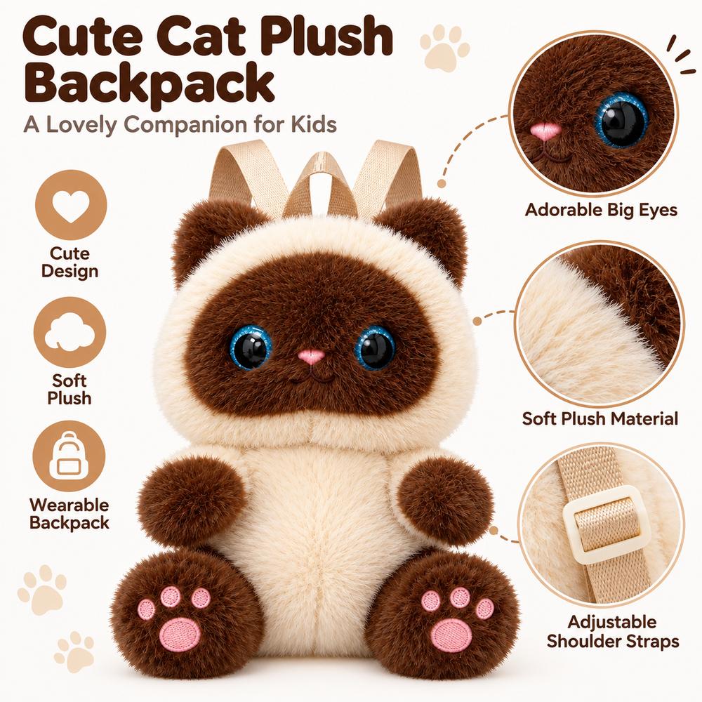 Big Eyes Stuffed Animal Backpack Soft Kitten Plush Doll New Cat Plush Backpack  for Children