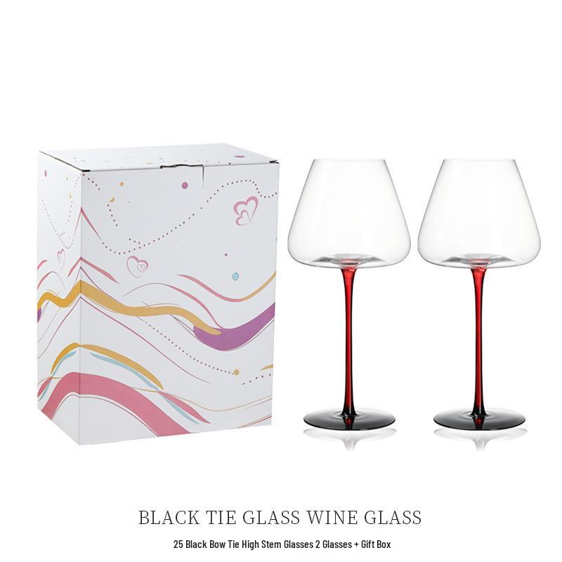 Burgundy Red Wine Glass with Black Base - Crystal Champagne, Concave Bottom, Tall Stem for Home Use