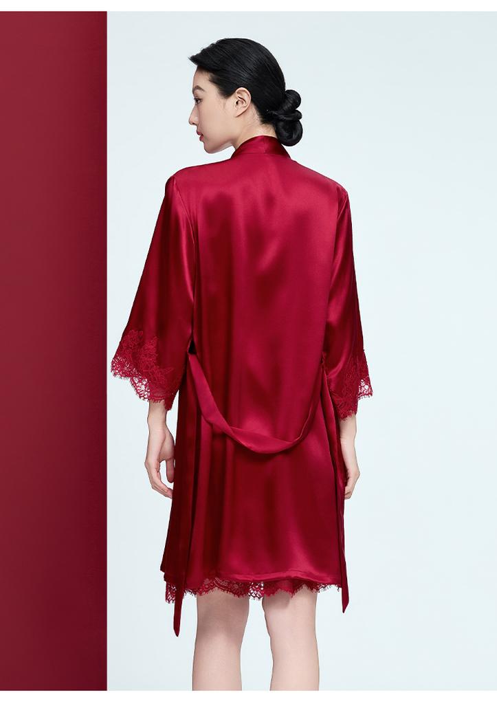 New 100% Mulberry Silk Comfortable and Fashionable Lace High-End Home Wear Sleepwear Women's Silk Nightgown Single Robe