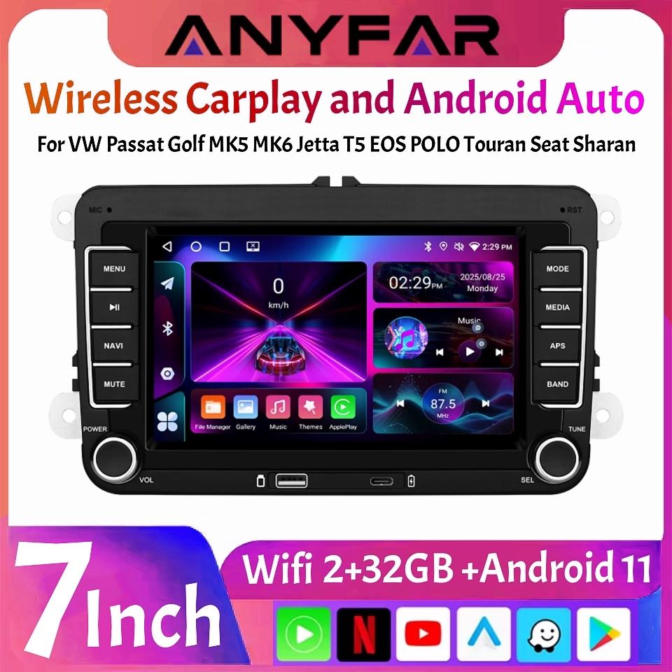 7 Inch HD Touch Screen Universal Car Radio Wireless CarPlay Android Auto For VW/Seat/Skoda/Passat/Golf/Polo FM BT EQ Head Unit