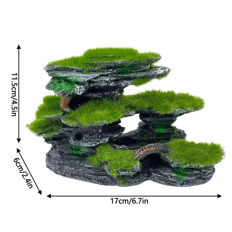 Aquarium Bergansicht Stein, Aquariumansicht Stein, Moosbewachsenes Aquariumversteck, Tauchfähige Harz-Aquariendekorationen Groß