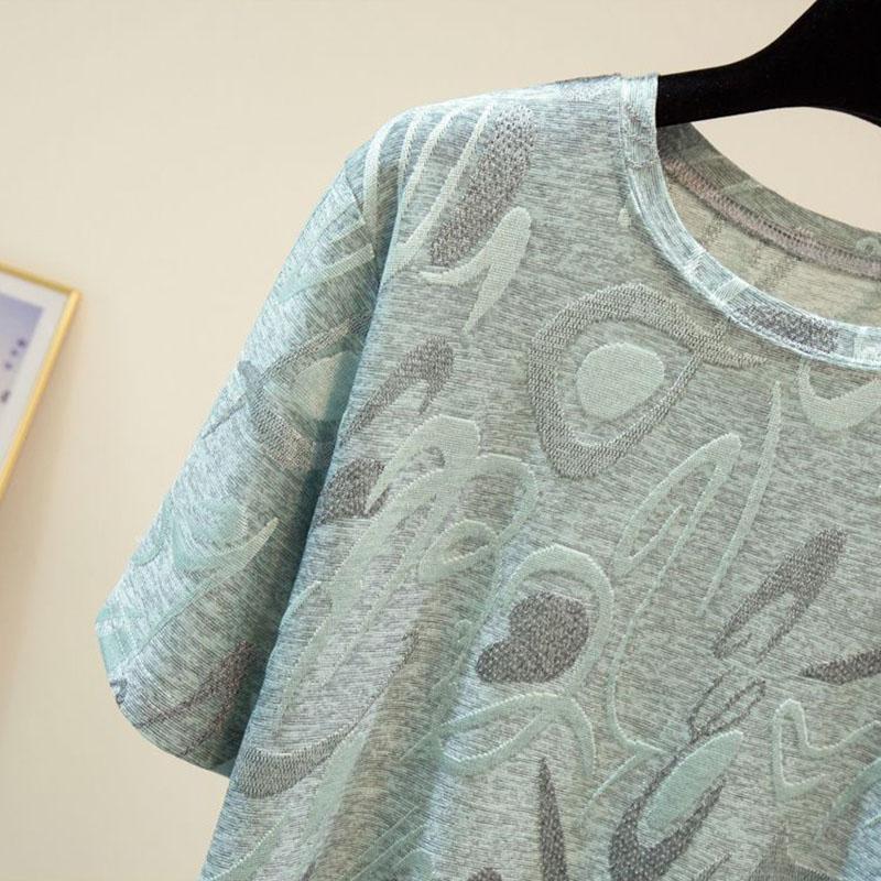 T-shirt Women Versatile Summer Casual Large Size Loose Round Neck Pullover Short-sleeved Tops