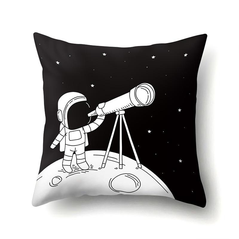 Astronaut Polyester Pillow Case Style Floral Print Peach Leather Velvet Pillow Case Creative Moon Car Waist Cushion Cover