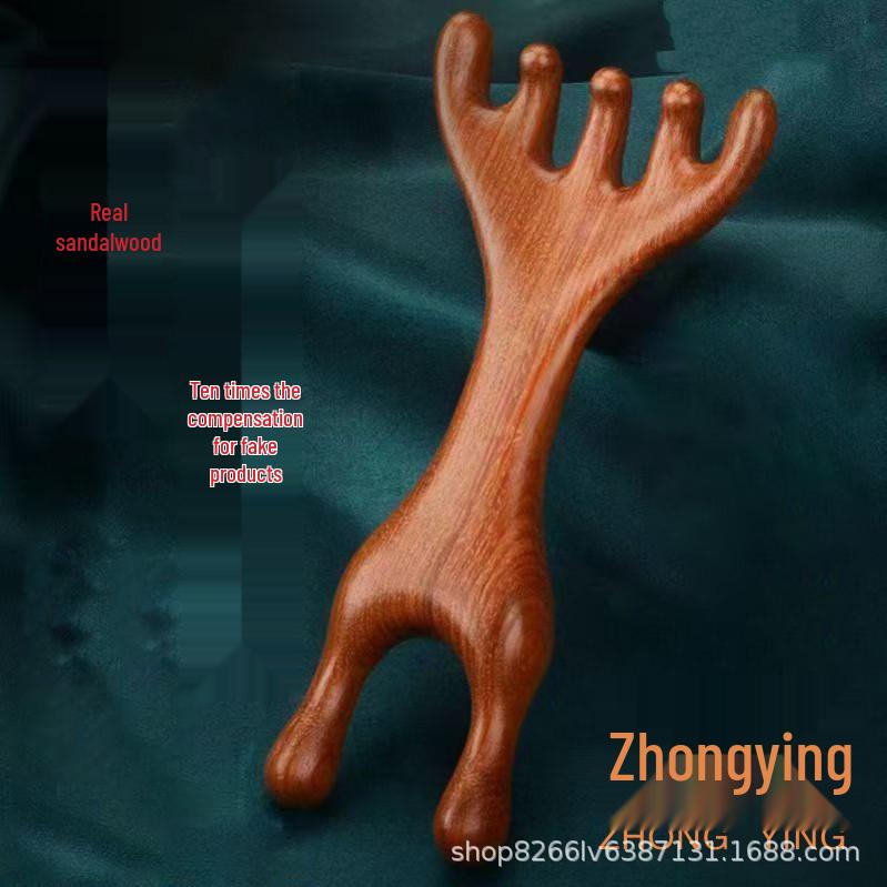 Dual-Use Sandalwood Massage Comb: Six-Claw Head Scratcher & Scalp Meridian Hair Care Tool Antler Dual-Use Massage Comb