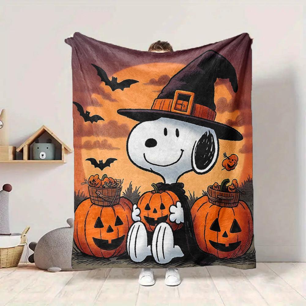 1Pc Halloween Snoopy Pumpkin Night Blanket Soft And Comfortable Casual Warm Camping Travel Christmas Halloween Gift M917102