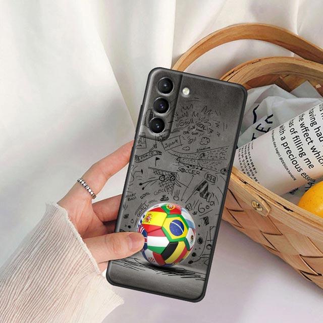 Fire Football Soccer Ball Phone Case For Samsung Galaxy S24 Ultra S23 5G S20 S21 23 FE S25 S22 S24FE Plus Case Black Soft Cover