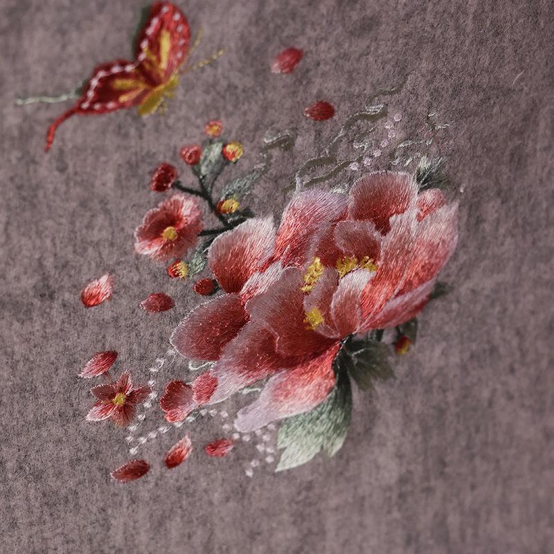 Double-Sided Suzhou Embroidery Pure Wool Scarf - Chinese Style for Mature & Elderly
