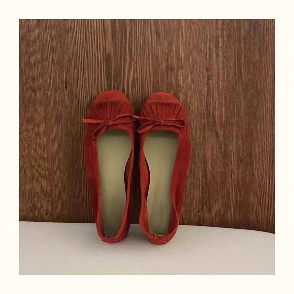 New Retro Tassel Light Mouth Flat Sole Shoes Leather Round Head Bow Mary Jane