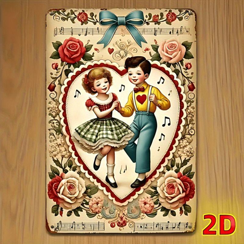 Peinture décorative métallique rétro pour la Saint-Valentin pour chambre à coucher de couples, salon, café, bar, restaurant