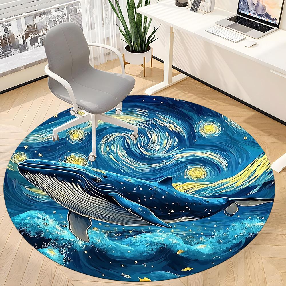 1pc Whale Ocean Office Round Area Rug, Under Office Chairs Bedroom Living Room Home Decor, Room Deco