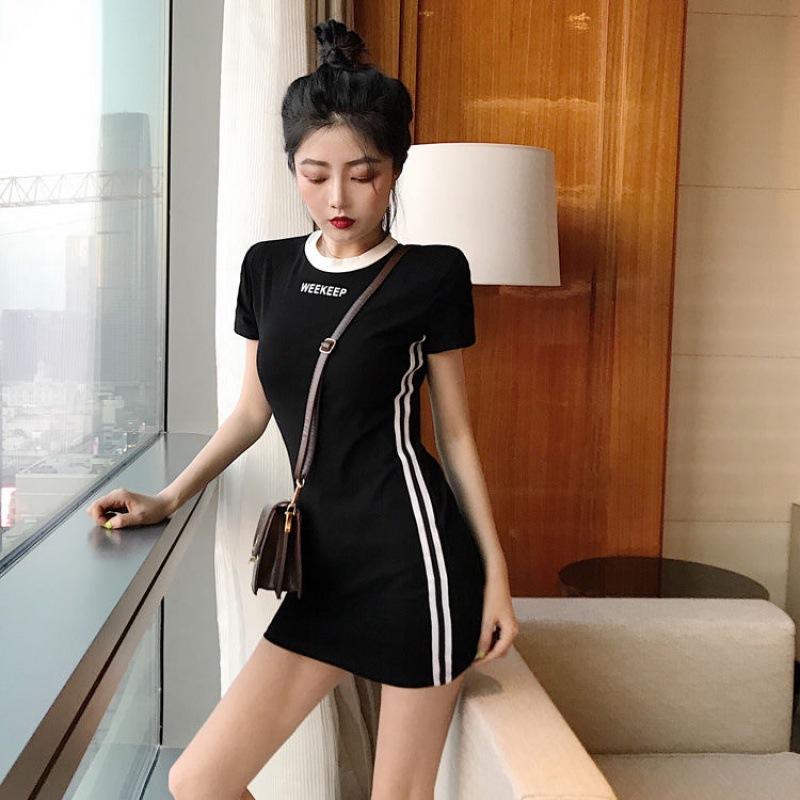 Temperament Fashion Slim Fit Hip Wrap Bottom Short Sleeve Dress Sexy Women's Clothing New Trendy Hong Kong Style Women's Skirt