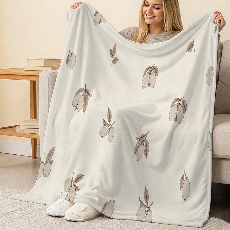 Flannel Fleece Throw Blanket - Machine Washable, Simple Fruit Pattern, Soft & Skin-friendly, Warm for Home Use, Office Naps, Christmas & Halloween