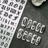 3sheets 3D Old English Letter Nail Stickers Gold/Silver/Black Retro Alphabet & Numbers Nail Decals Self-Adhesive Nail Decora E#4
