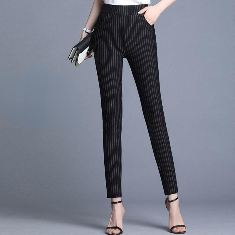 

Новые осенне-зимние леггинсы, эластичные, с маленькими стопами, в вертикальную полоску, женские, с высокой талией, облегающие брюки-карандаш, тонкие M чёрный