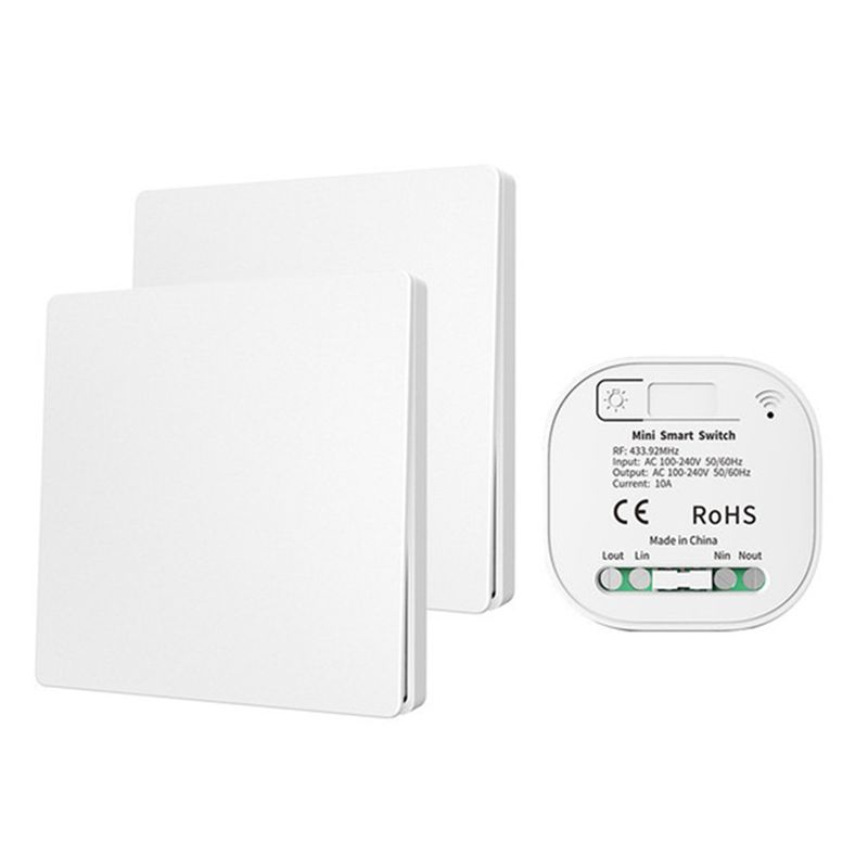 Wireless Remote Control No Battery RF433Mhz Self-Powered Waterproof Light Switch 85V-240V, 2X1Gang 1Receiver
