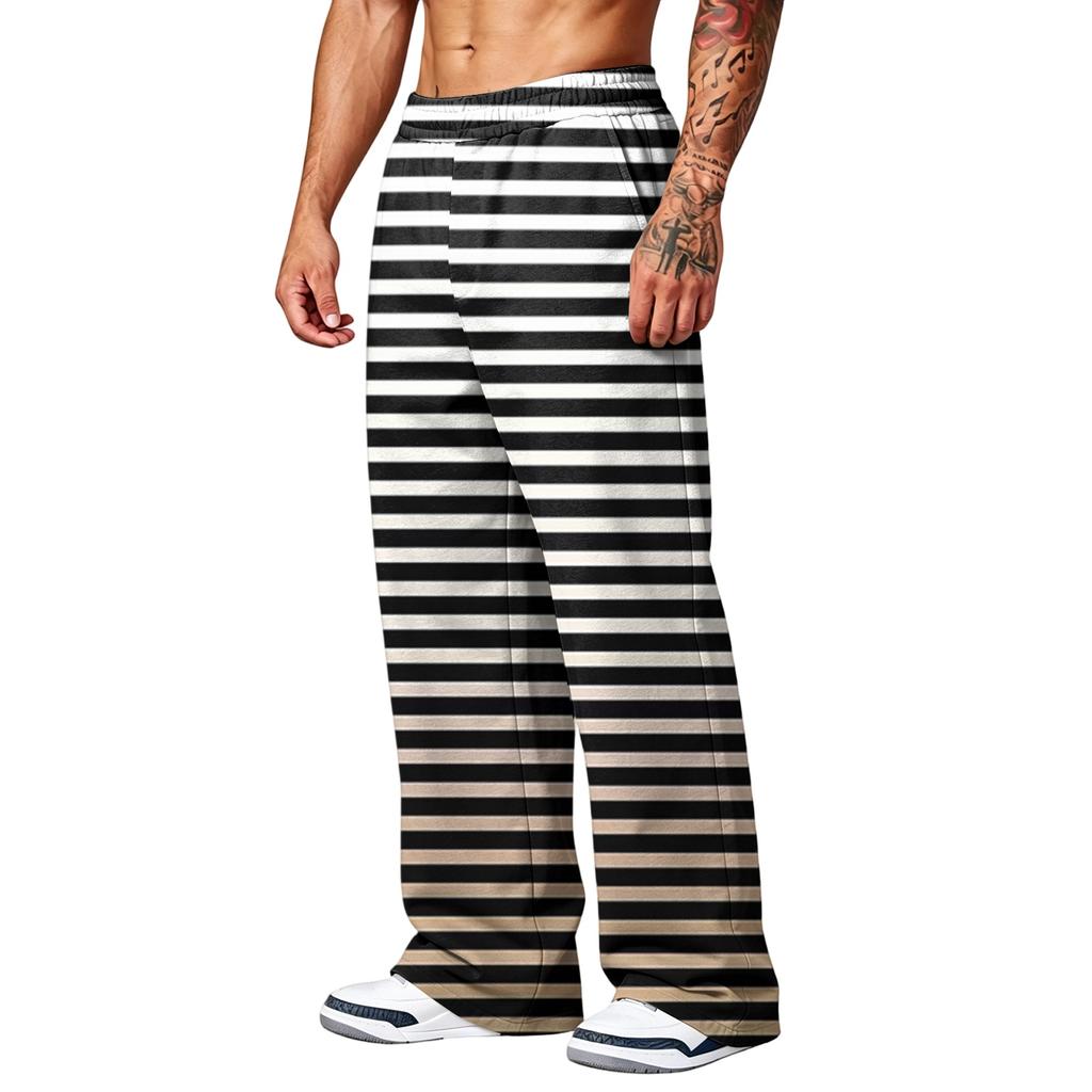 Men's Wide Leg Jogger Pants with Pockets - Printed Casual Athletic Sweatpants for Daily Wear