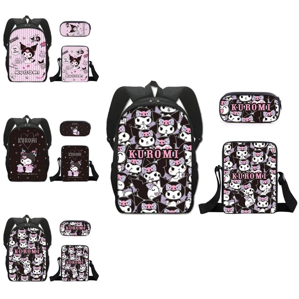 Kuromi Schülerrucksack-Set mit Federmäppchen und Umhängetasche