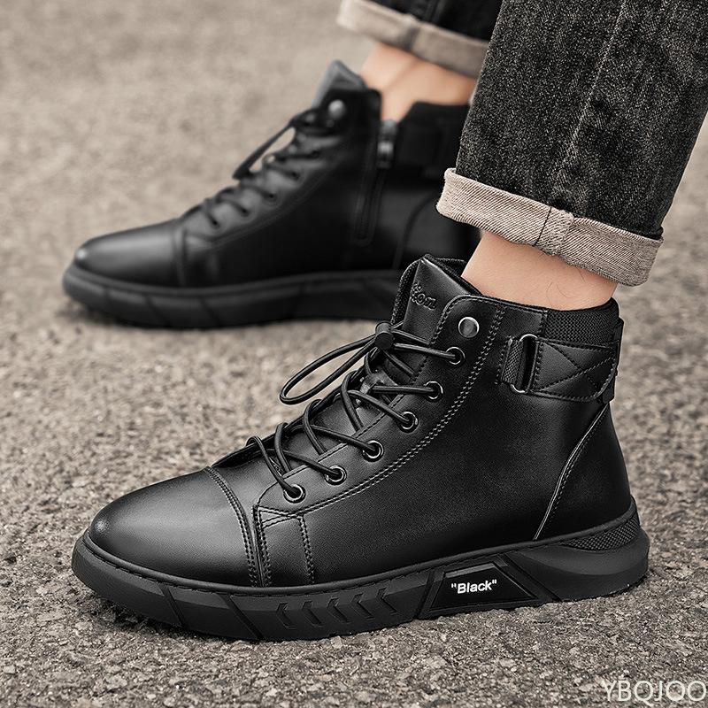 Fashionable versatile men's boots high top cotton shoes men's winter warm plush casual comfortable board shoes sports shoes