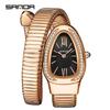 SANDA Women's Luxury Snake Head Bracelet Watch with Roman Mother-of-Pearl Dial, Diamond Accents, English Two-Hand, 30M Water Resistant.
