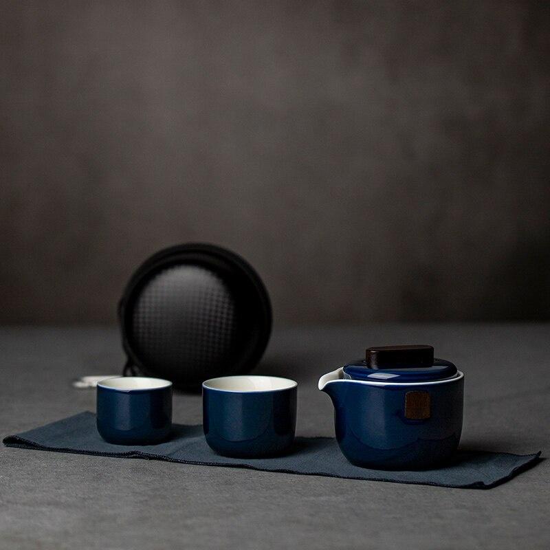 

Ceramic Quick Tea Cup One Pot Two Cups Portable Kung Fu Tea Set синий