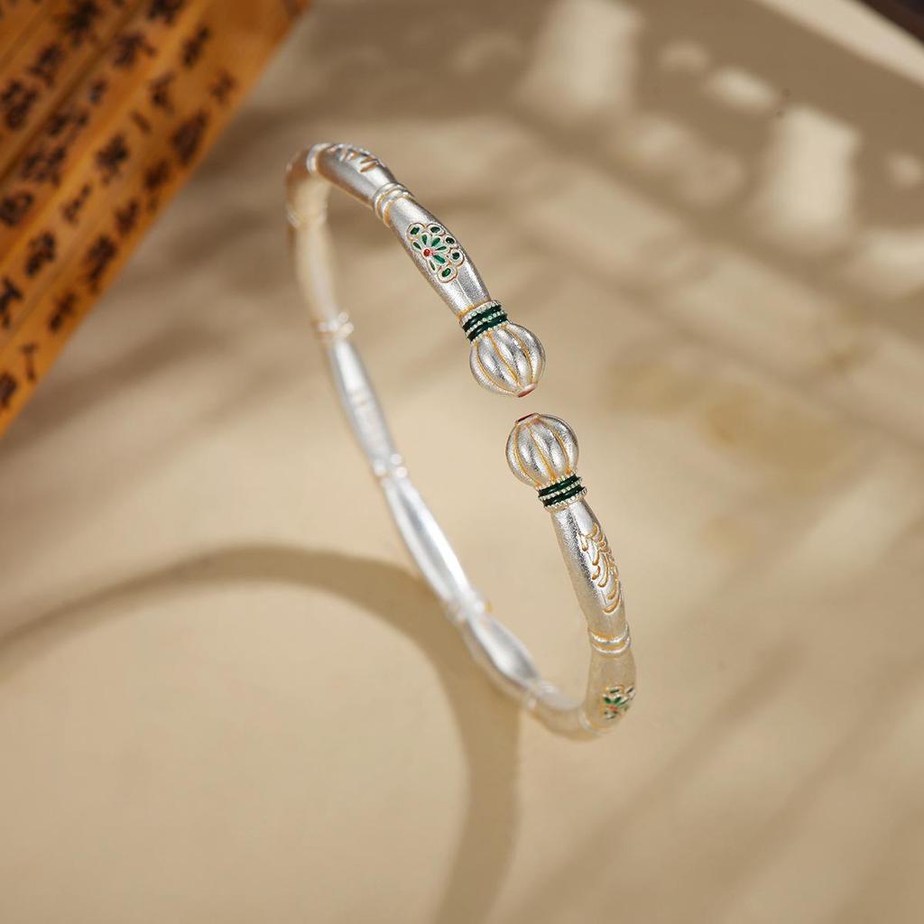 Gilt Cloisonné Lotus & Bamboo Pumpkin Head Bangle: Elegant Ancient Charm and Luxurious Style