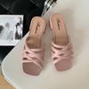 Fashion Women's Fashionable Summer PVC Outerwear Mid-heel Slippers, Casual Beach New Thick-heel Sandals, Hollow Women's Shoes