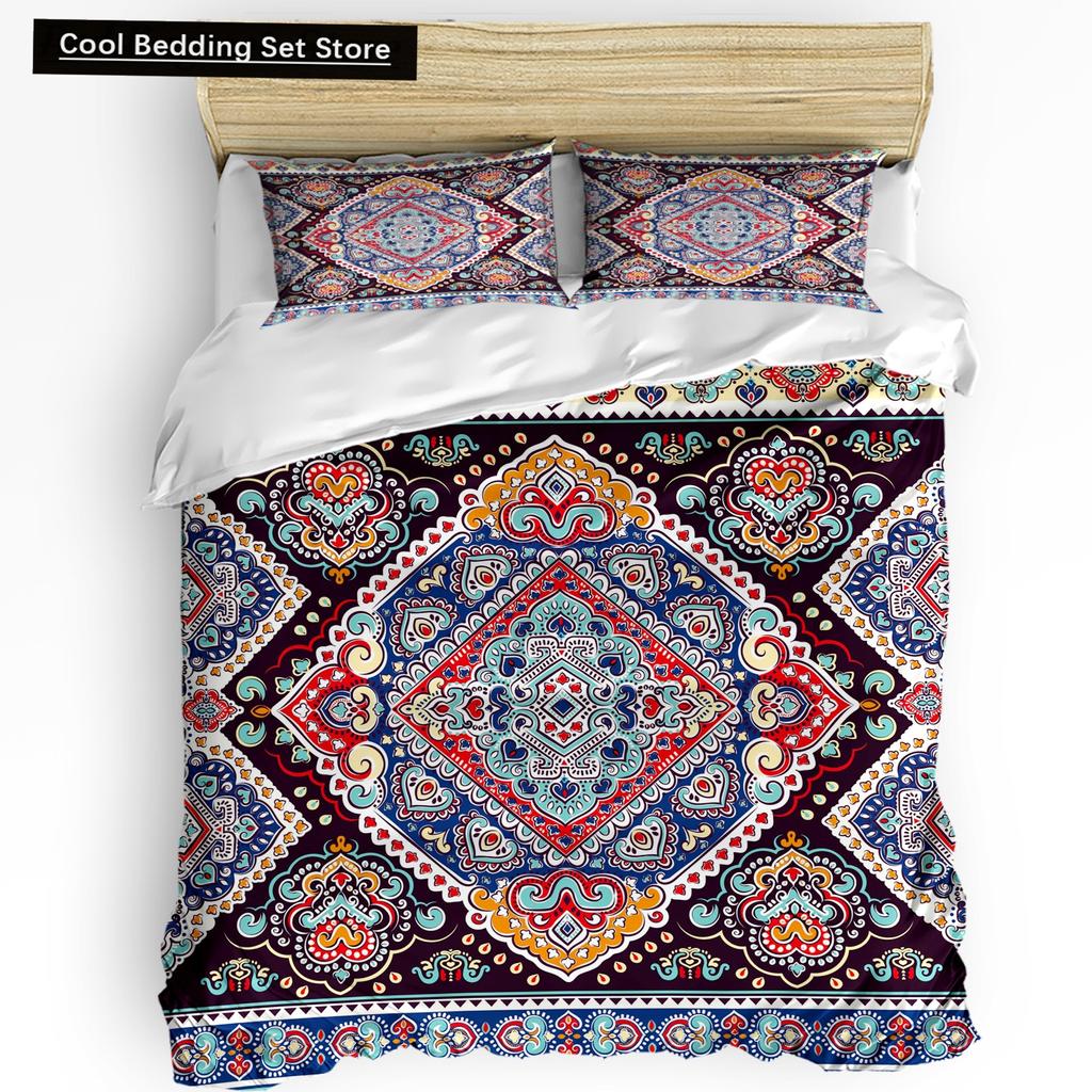 Indian Floral Style King Queen Duvet Cover Colorful Boho Mandala Bedding Set for Adults Geometric Exotic Polyester Quilt Cover