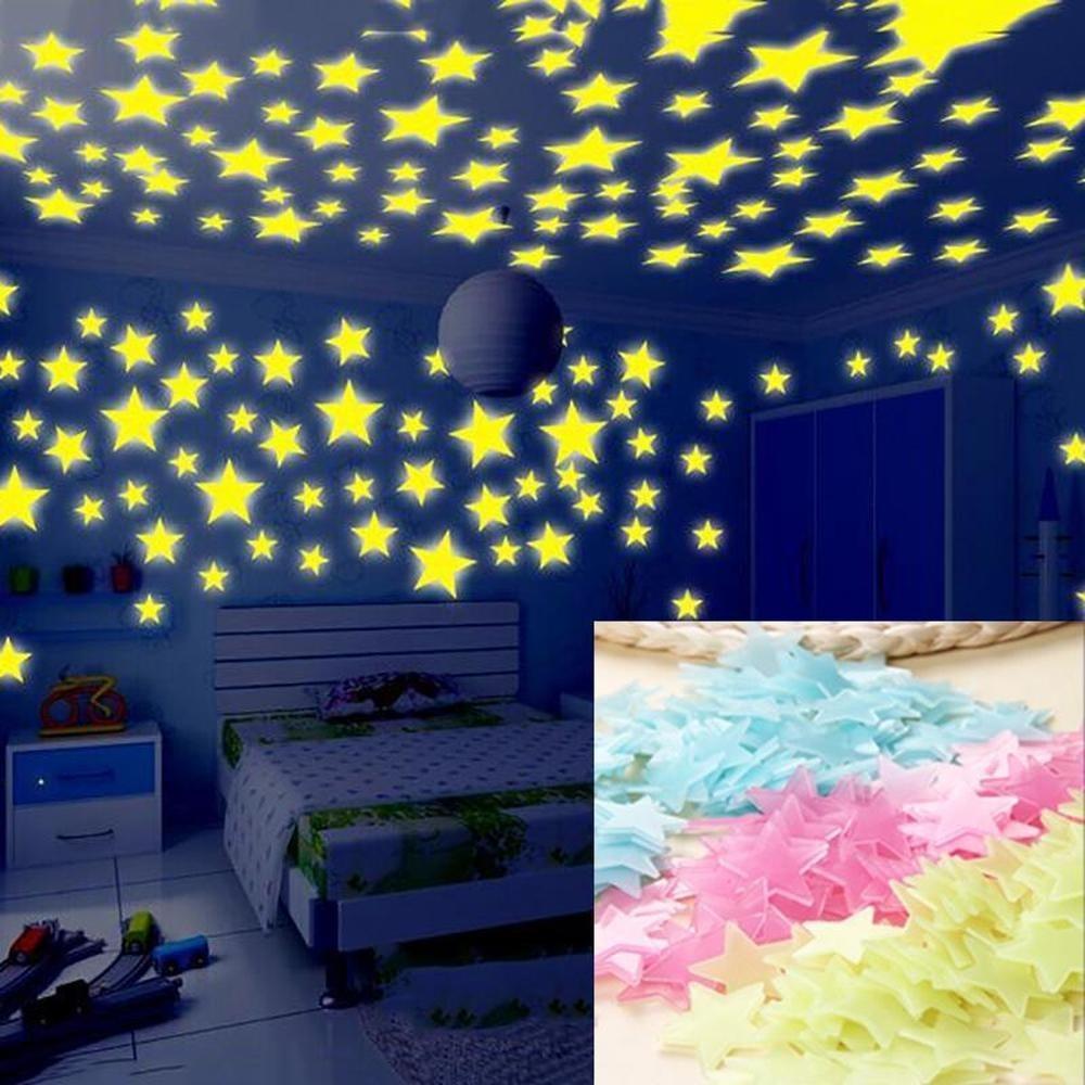 100pcs Romantic Noctilucent Star Shape Sticker Festivel Fluorescent Stickers 3d Wall Decoration