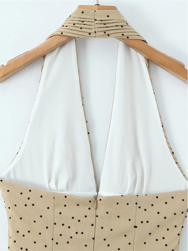 French Polka Dot V-Neck Halter Dress – Women's Trendy Vacation Slip Skirt
