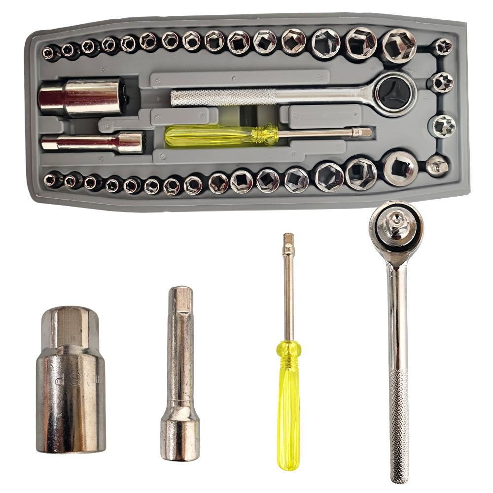 40PCS 1/4" Drive Socket Wrench Set, Complete Ratchet & Socket Kit for Universal Car & Motorcycle Repair