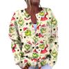 Women's Fashion Christmas Printed Long Sleeve Knitted Cardigan Button Down Jacket
