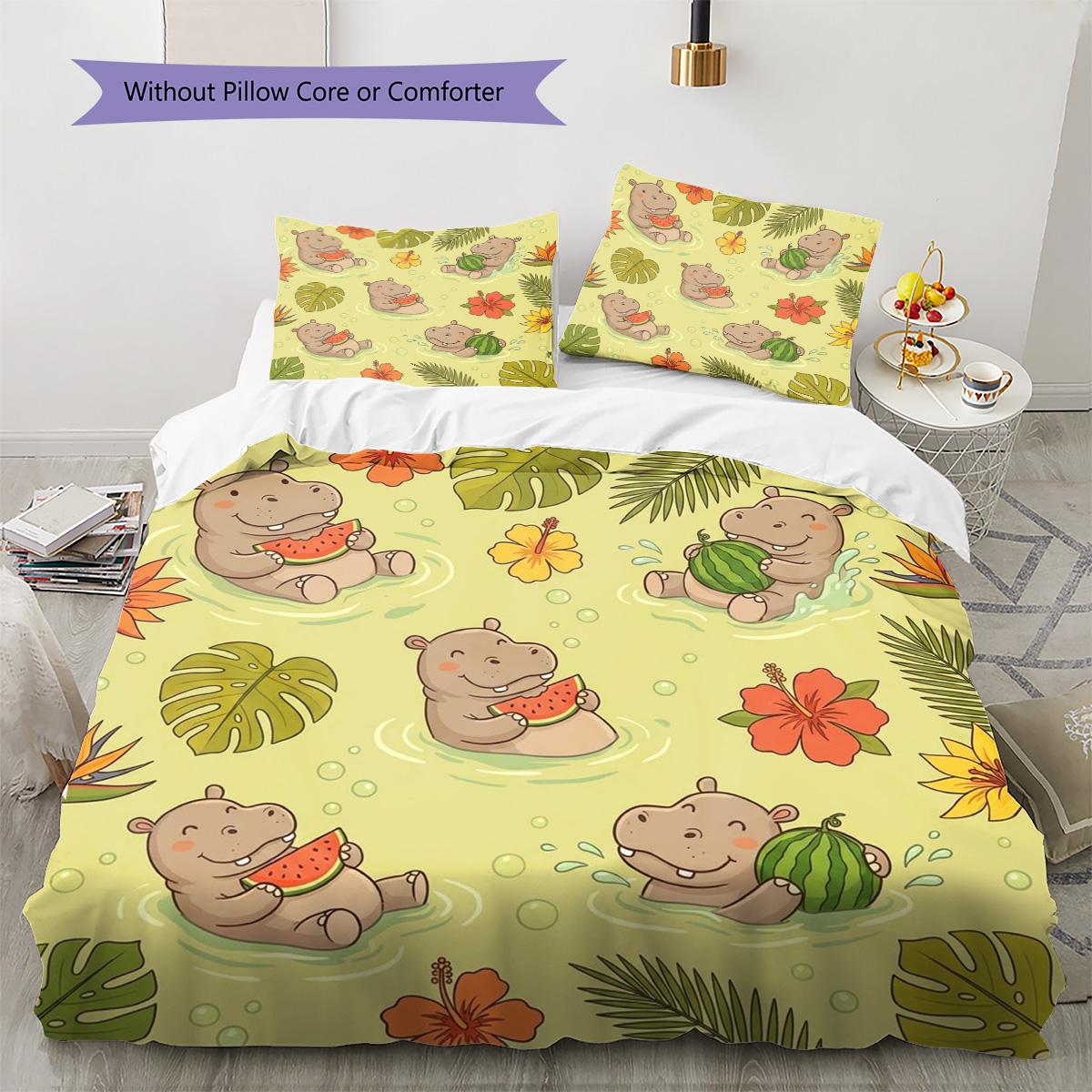 

Постельное белье с рисунком бегемота Комплект одеял Покрывало Наволочка Домашний Декор Подарок на День Рождения (1 пододеяльник + 2 наволочки, без наполнителя) 135x200cm