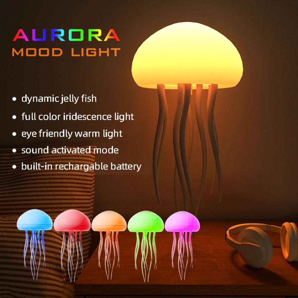 Jellyfish Lamp Voice Control Jellyfish Night Light Rechargeable Jellyfish Bedside Lamp Jellyfish Desk Lamp for Home Office Decor