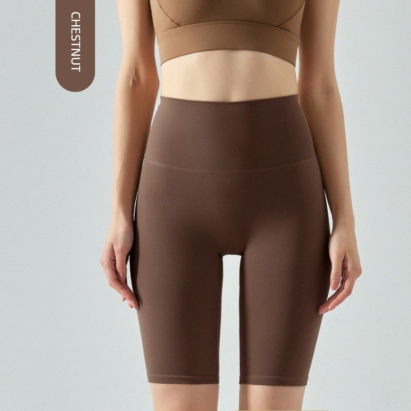 

Export New Slim Looking Yoga Shorts High Waist Hip Lifting Sport Pocket Fifth Pants No T-Line Running Fitness Pants Tight CHESTNUT M