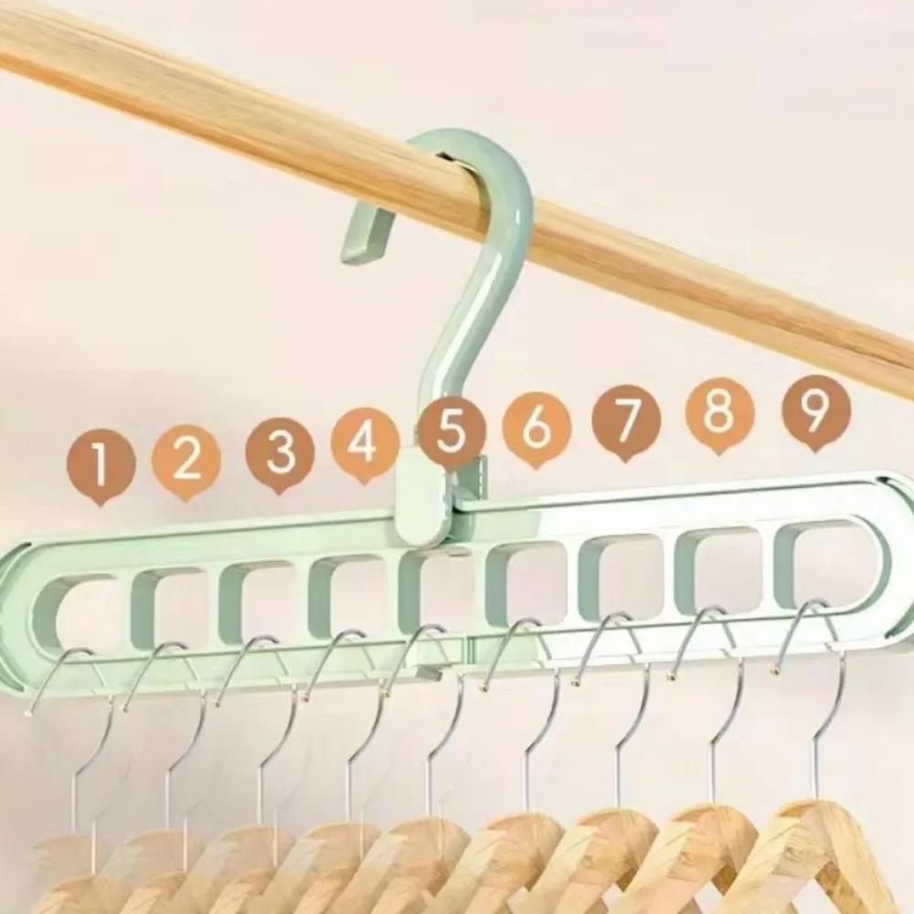 10pcs 9-hole Wardrobe Storage Rack Multifunctional Foldable Clothes Drying Rack Storage Clothes Rack Space-saving Clothes Hanger