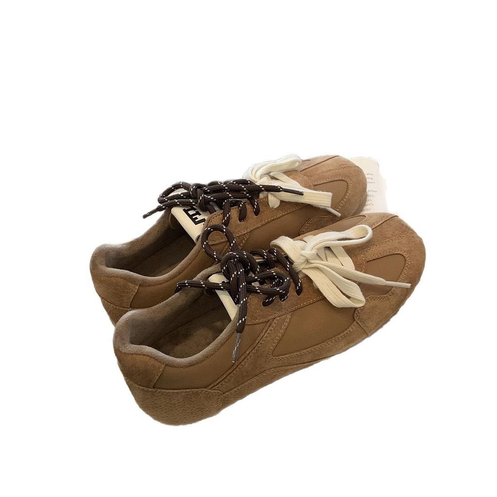 2025 spring new niche square head Forrest Gump training shoes color matching retro round head leather flat bottom casual board shoes women