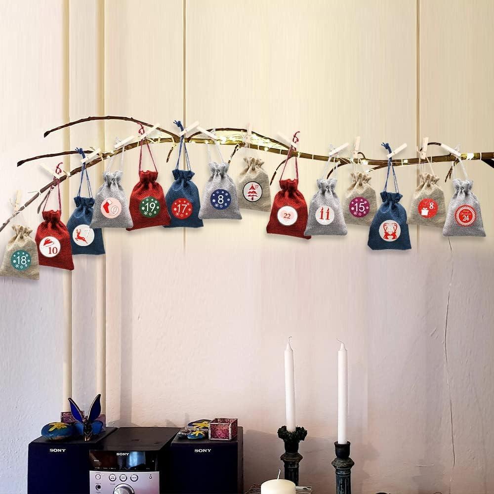 24pcs Christmas Linen Bag Drawstring Bag Set Party and Gathering Gift Box Cosmetics Jewelry Candy Packaging and Storage Bag