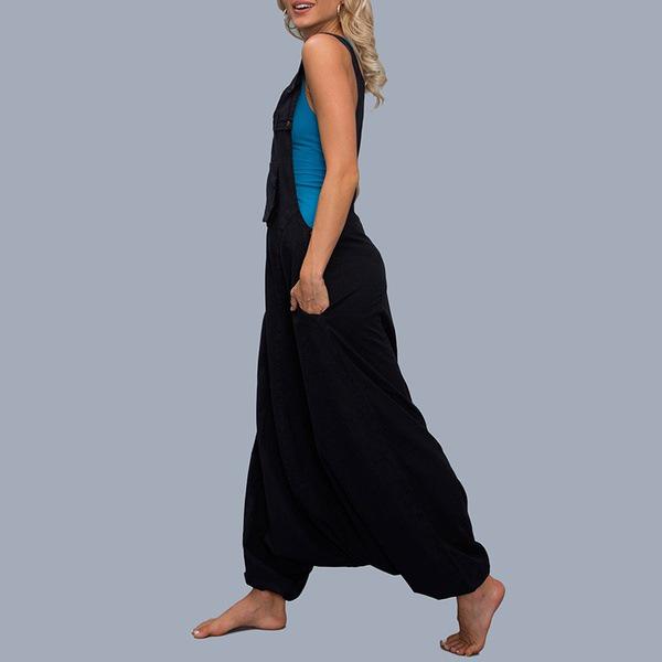 Women Loose Solid Tank Jumpsuit Long Suspender Overalls Bib Pants Pocket Sleeveless Wide Leg Pants S-5XL