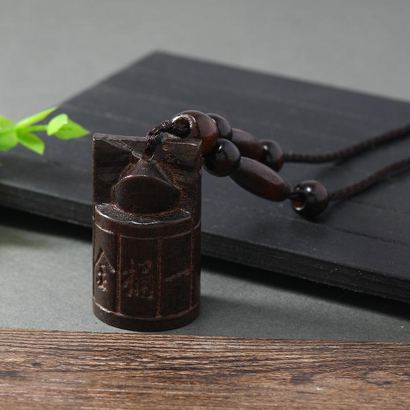 Hand-carved Mahogany Necklace Retro Femininity Long Autumn and Winter Sweater Chain Cotton and Linen Accessories