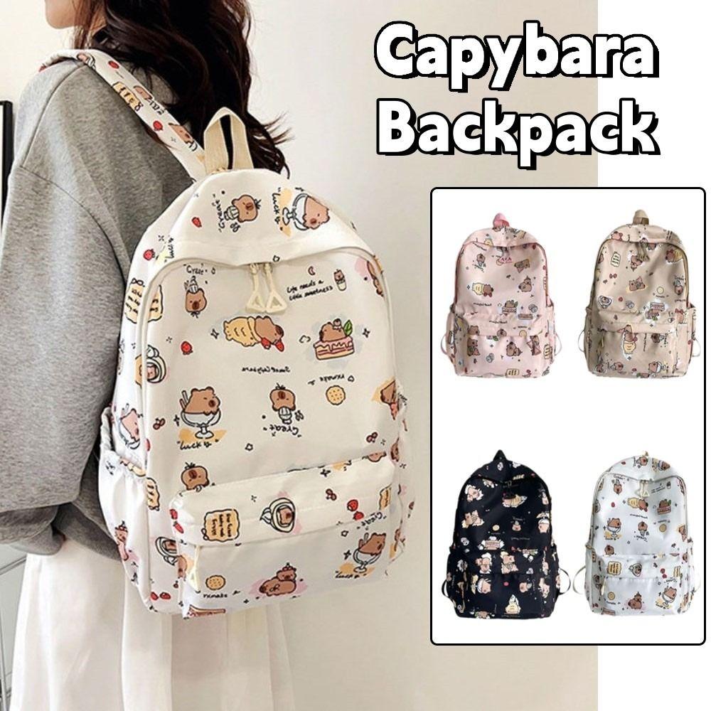 Wide Straps Cartoon Animal Daypack Nylon Large Capacity School Bag Fashion Capybara Backpack  Daily