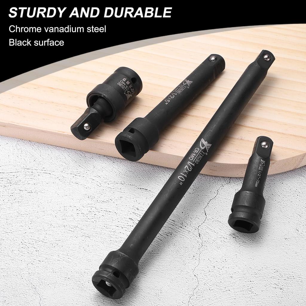 Uxcell Drive Impact Extension Chrome Vanadium Extra Long Socket Wrench Square Drive Socket Driver Handle for Tightening and Set 1/2" Bar, 3", 5", 10",