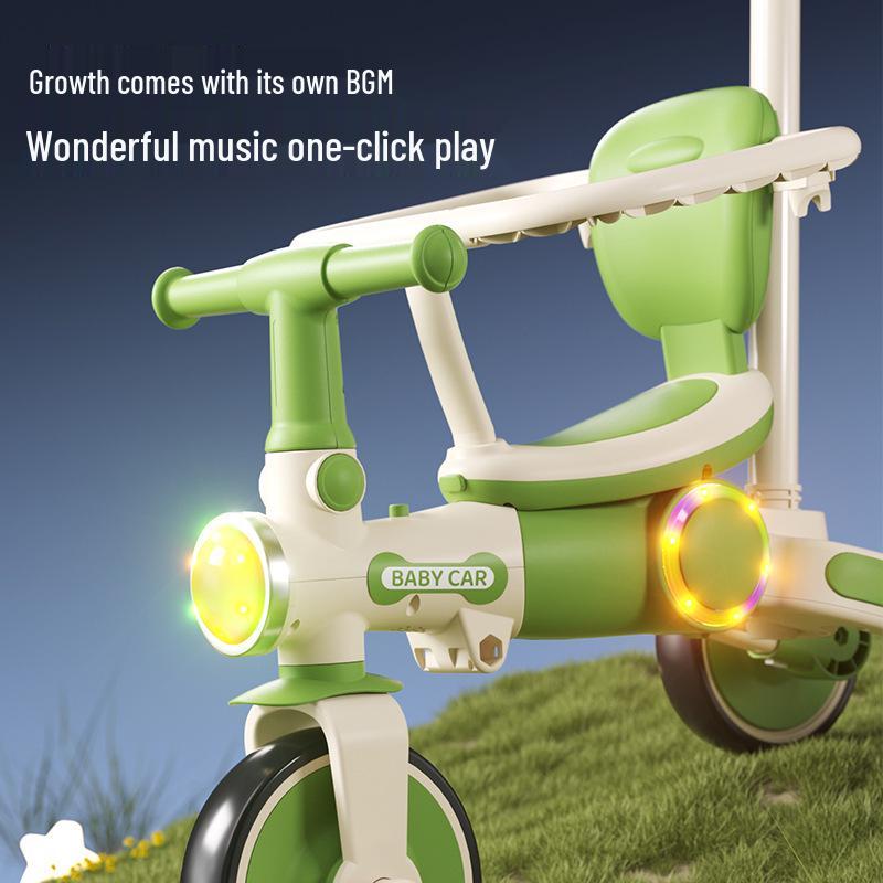 Kids' Tricycle Stroller with Pedal Car, Balance Bike, Music, and Lights for Ages 1-5