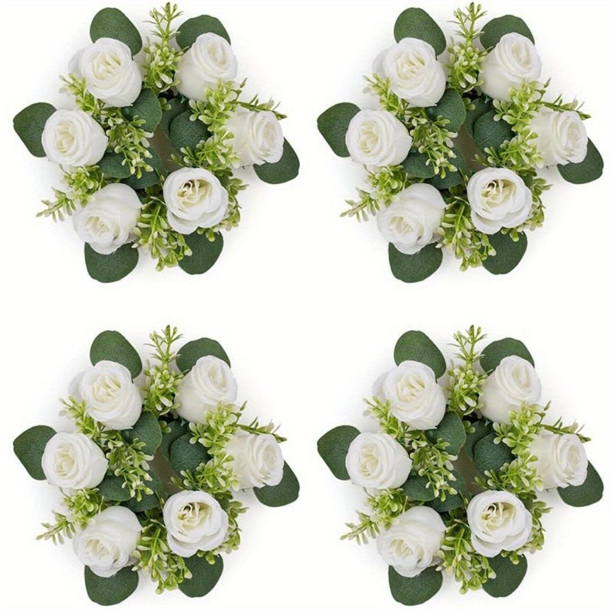 

4pcs Artificial Roses Flowers Candle Holders Wedding Centerpieces for Tables Wreath for Front Door Weddings Party Decor 4pcs білий