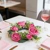 25cm Mini Artificial Wreath Candle Ring Realistic Faux Rose Garland With Plastic Base Candle Wine Decor Weddings Party Dining