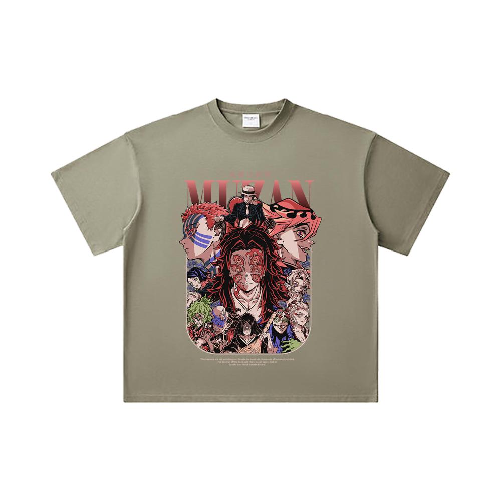 260 GSM Double Yarn 32 Count 100% Cotton Demon Slayer V21 Demons Print Unisex Heavy Cotton T Shirt