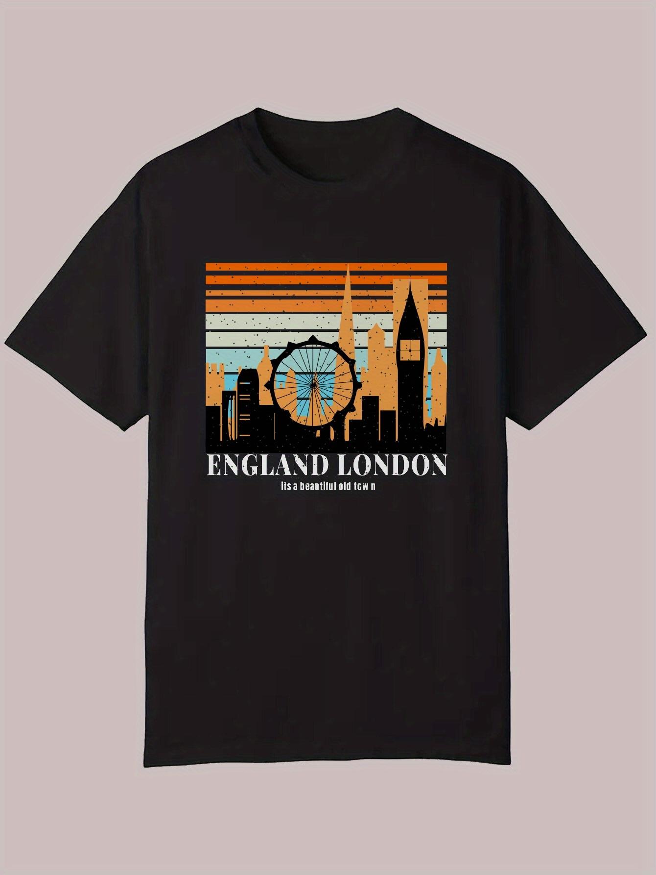 Adult Summer Casual Round Neck Polyester (Polyester) Mountain and Water Print T-shirt XL