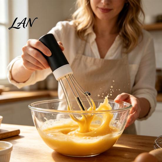 Frusta Elettrica Automatica per Salse, Mixer da Cucina a Mano Libera, 3 Velocità, Funzionamento a Batteria, Strumento di Mescolamento in Silicone, Gadget, Base Triangolare Stabile, Senza Fili